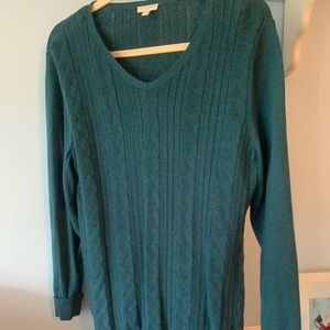 Talbots Green Lightweight Cable Knot VNeck sweater
